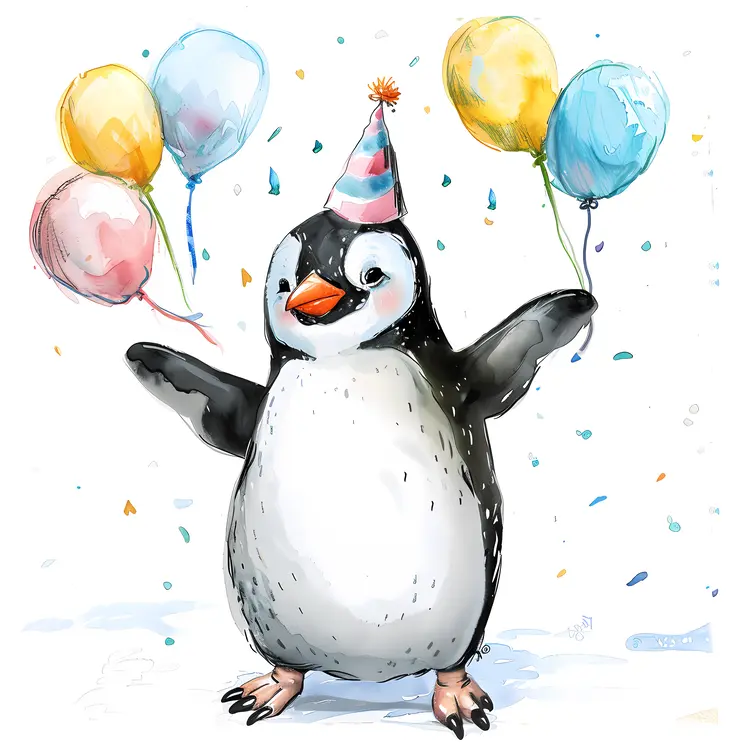 Party Penguin with Balloons