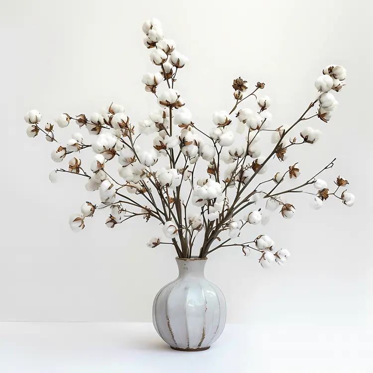 White Cotton Stems in a Vase