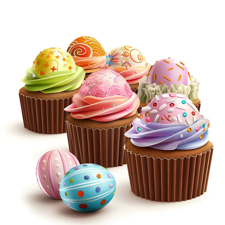 Decorated Cupcakes with Colorful Easter Eggs and Sprinkles