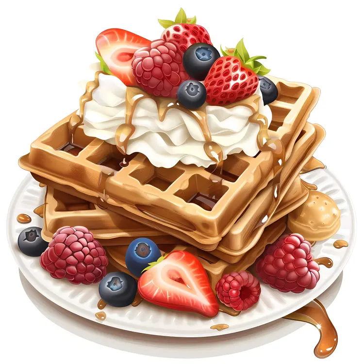 Exquisite Waffles with Mixed Berries and Cream