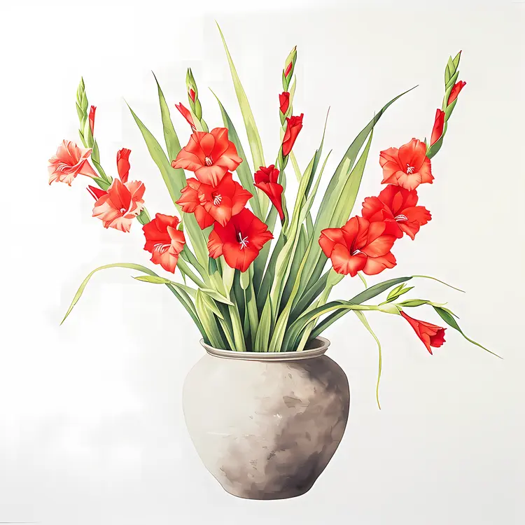 Red Gladiolus in Ceramic Pot