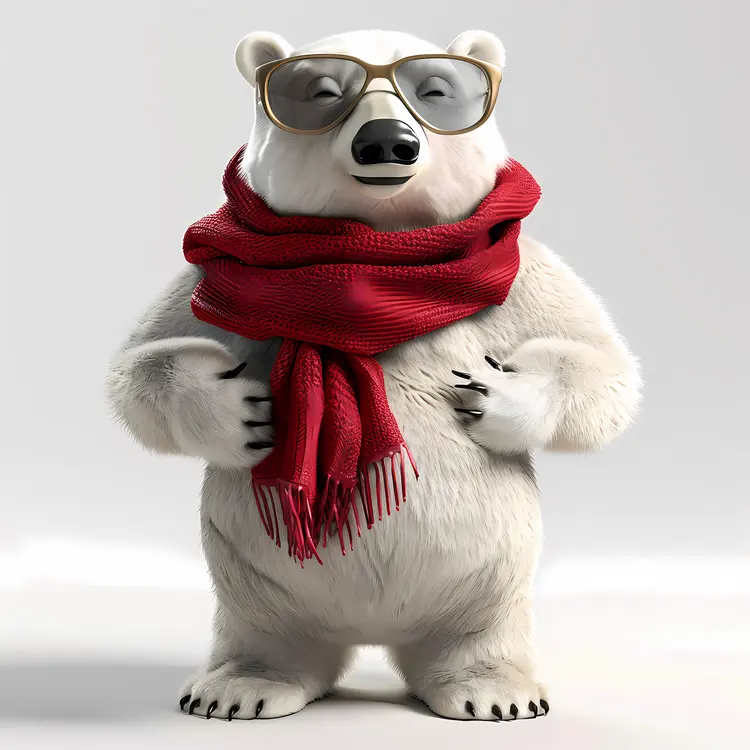 Stylish Polar Bear with Glasses and Scarf