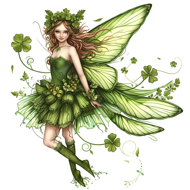 Green Fairy with Floral Dress