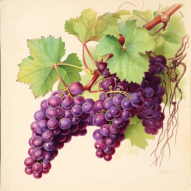 Illustration of Grapes on Vine