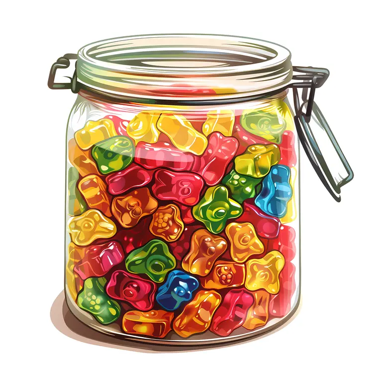 Colorful Gummy Bears in a Jar