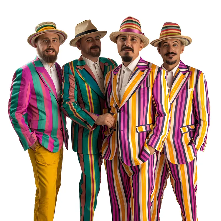 Group of Men in Colorful Striped Suits