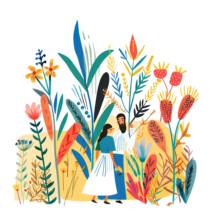 Couple in a Colorful Floral Landscape