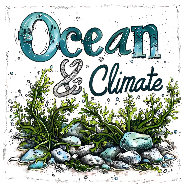 Ocean and Climate Illustration with Seaweed and Rocks