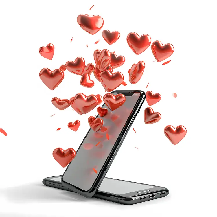 Smartphone with Floating Hearts