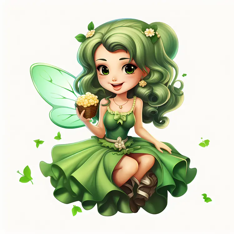Green Fairy with Wings and Dress