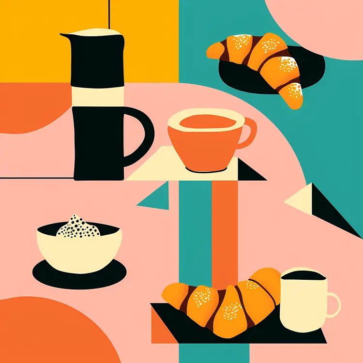 Breakfast Items with Coffee and Croissants