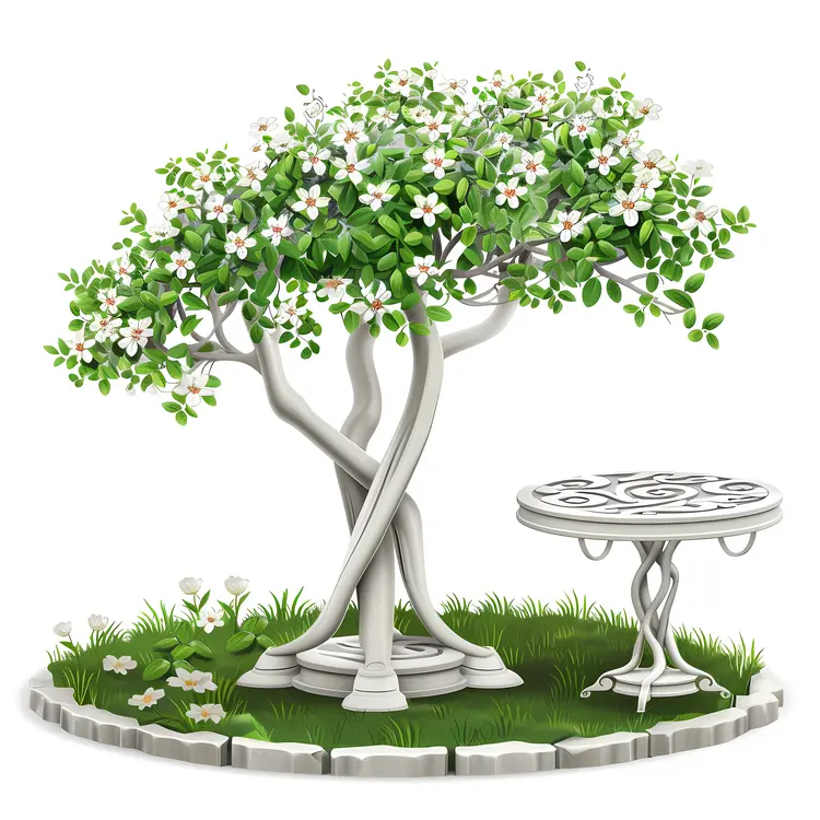 Flowering Tree with Garden Table