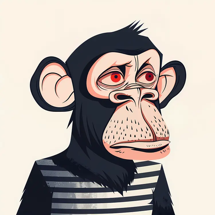 Cartoon Monkey with Red Eyes and Striped Shirt