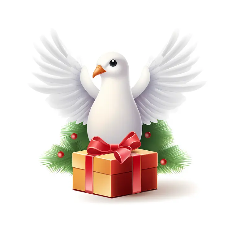 White Dove with Gift and Pine