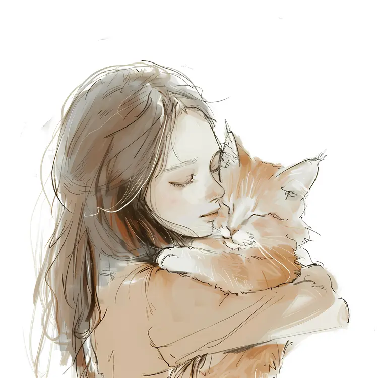 Girl Embracing Her Cat