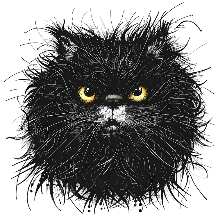 Fluffy Black Cat Illustration