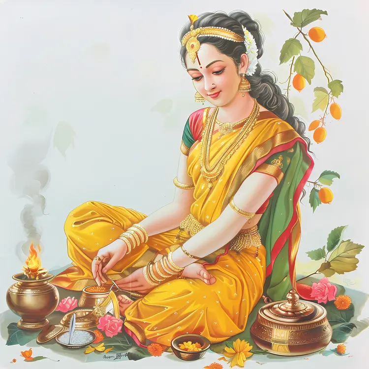 Woman in Yellow with Lamp and Flame