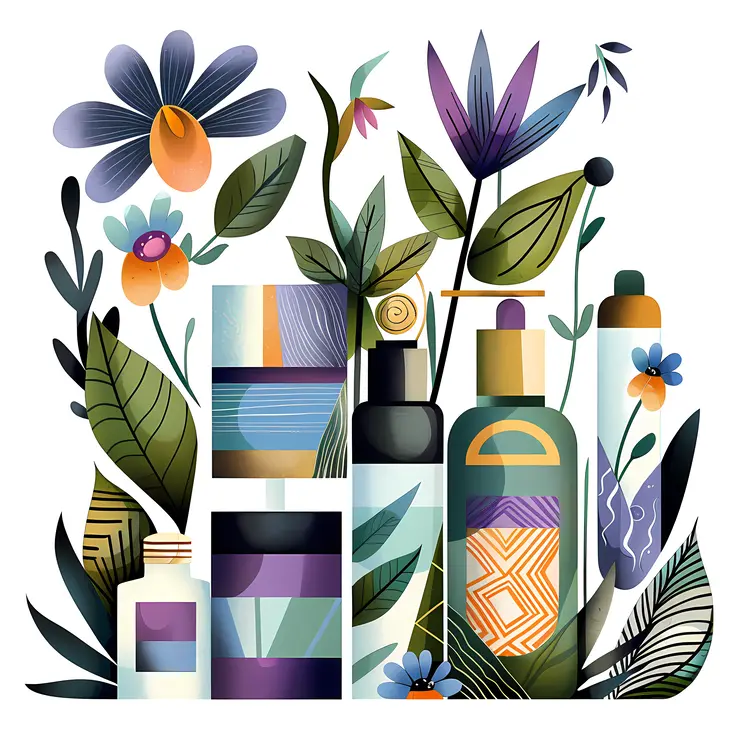 Cosmetic Bottles with Flowers and Leaves