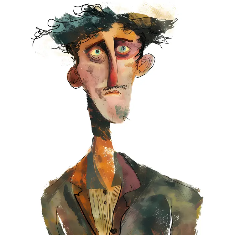 Cartoon Man with Worried Expression