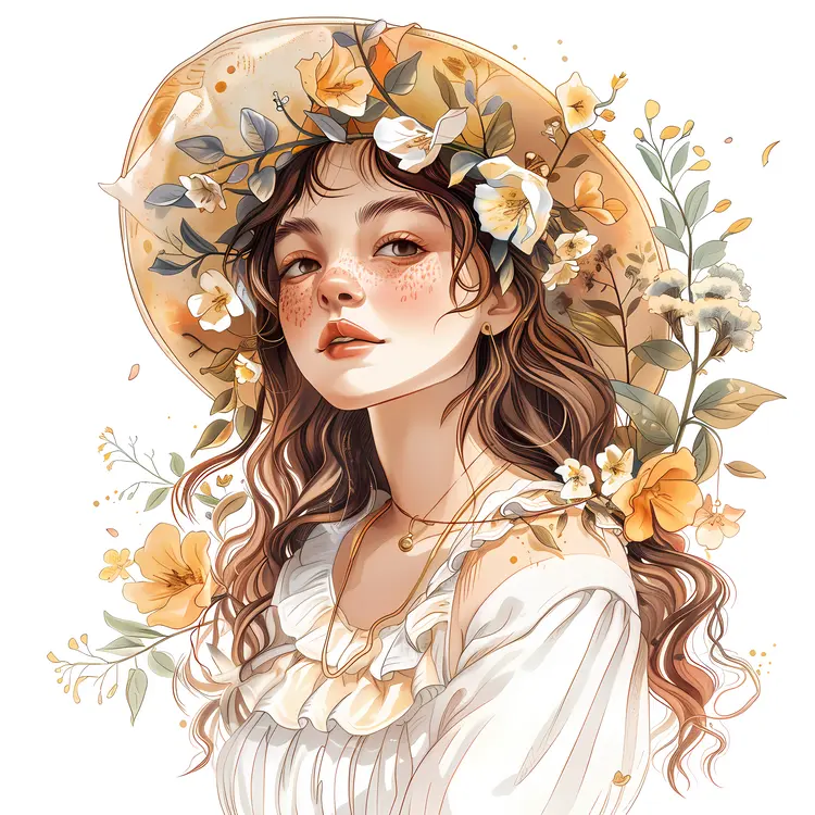 Woman with Floral Hat in Spring