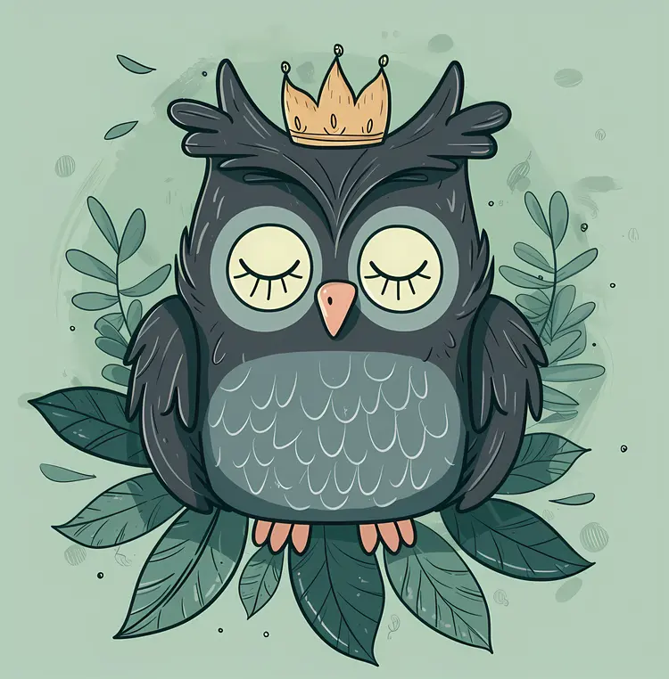 Sleeping Owl with Crown in Leaves