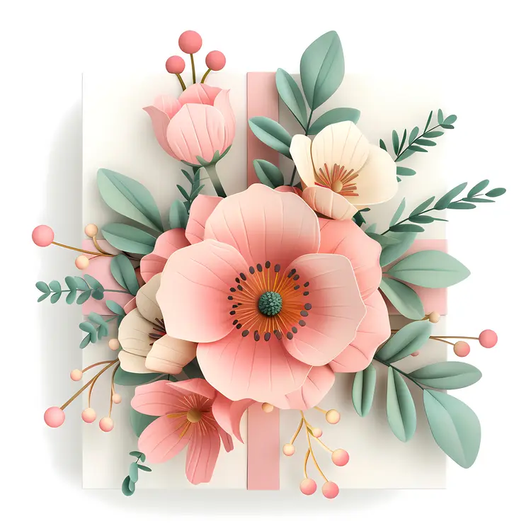 Paper Flower Arrangement with Pink Ribbon
