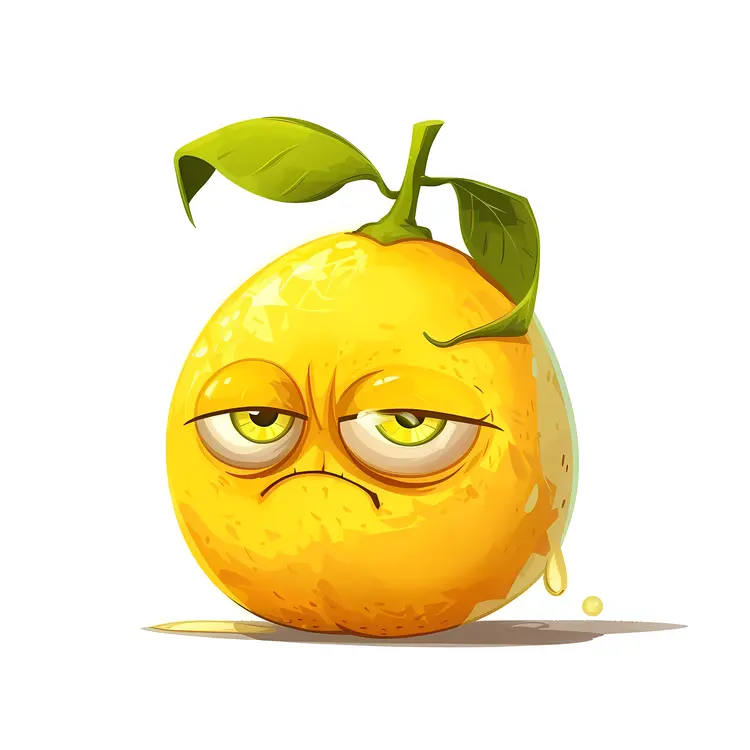 Sad Orange with Leaf Cartoon Illustration