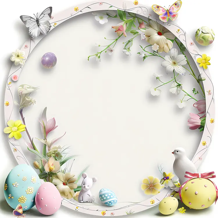Floral Frame with Easter Eggs and Butterflies