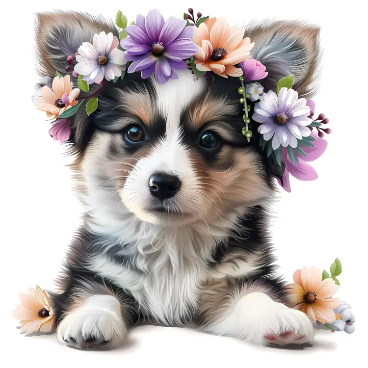 Adorable Puppy with Floral Crown