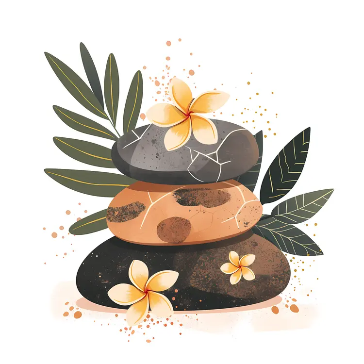 Zen Stacked Stones with Yellow Flowers