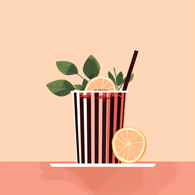 Striped Cup with Leaves Illustration