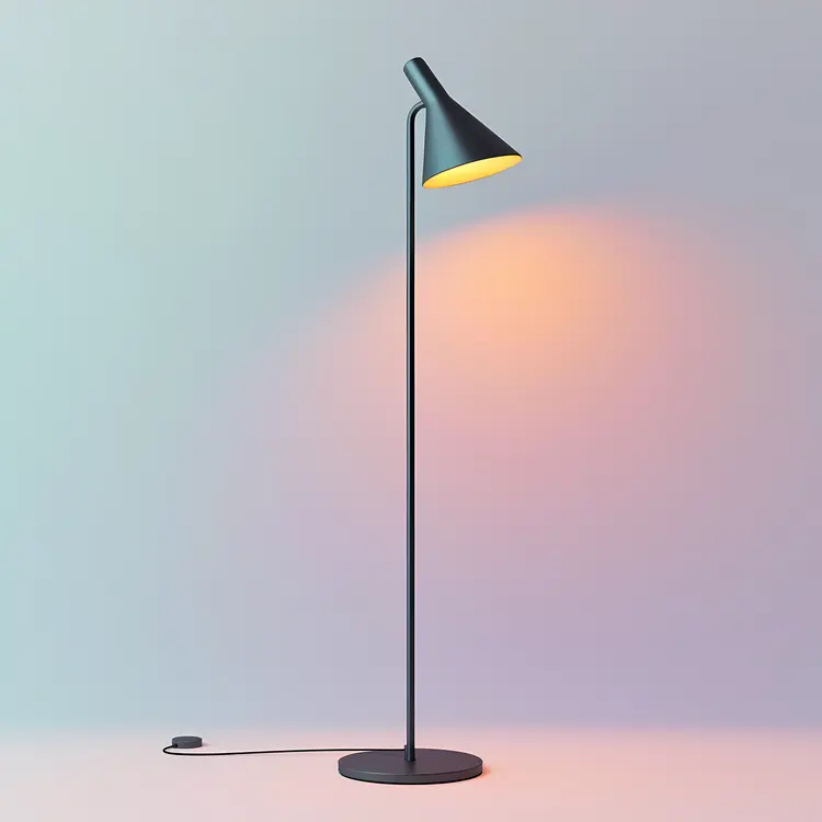 Black Floor Lamp with Yellow Light
