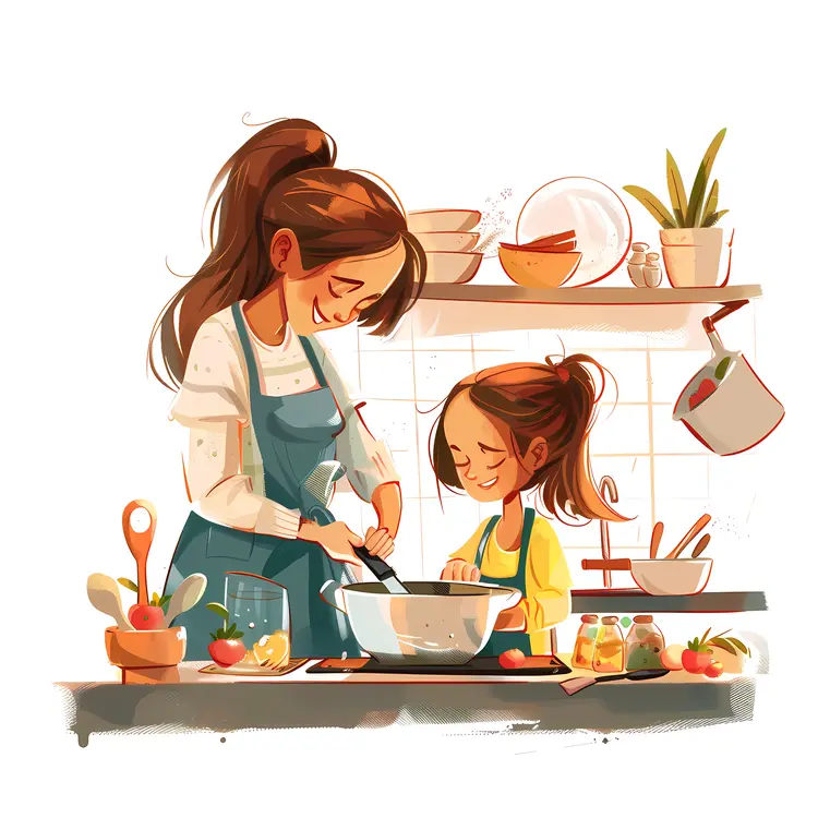 Mother and Daughter Preparing a Meal
