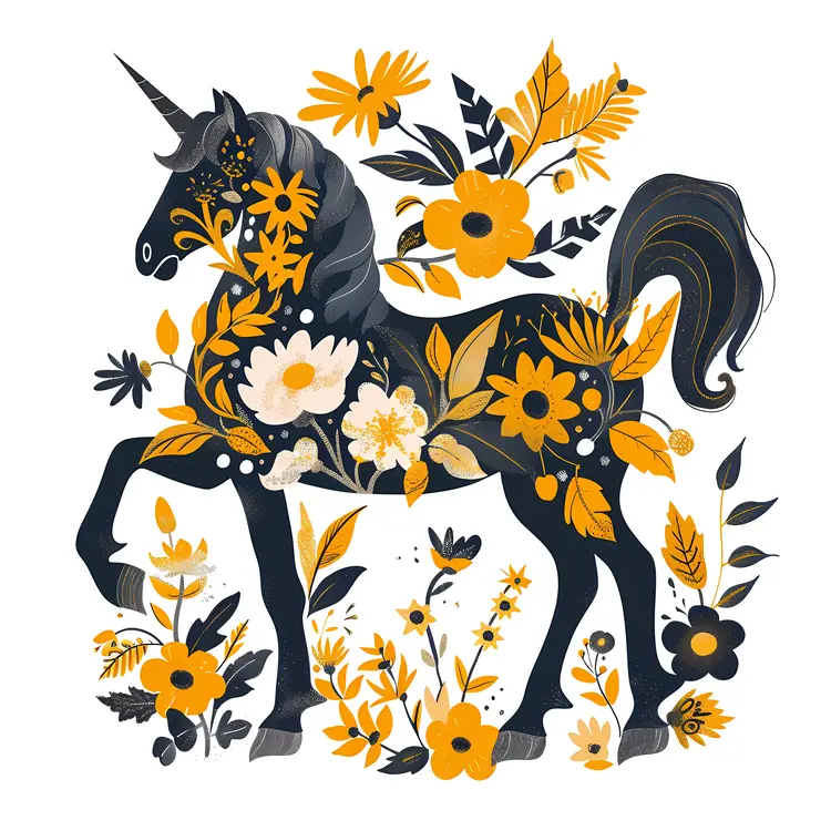 Elegant Unicorn with Floral Design