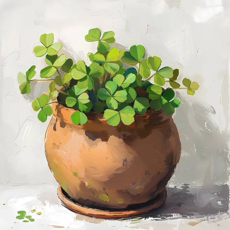 Green Clover Plant in a Clay Pot