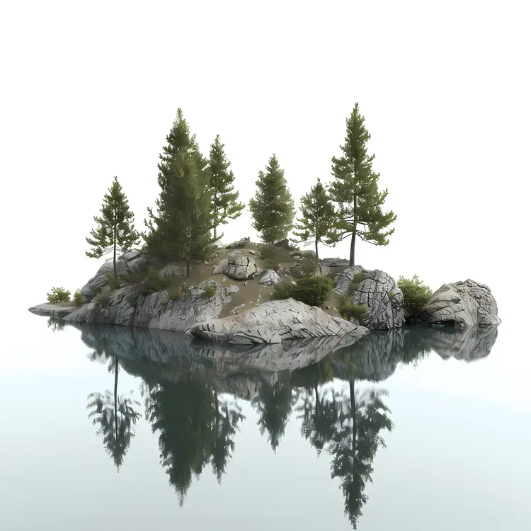Island with Trees in Calm Water