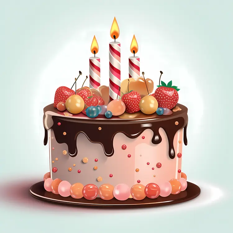 Birthday Cake with Candles and Strawberries