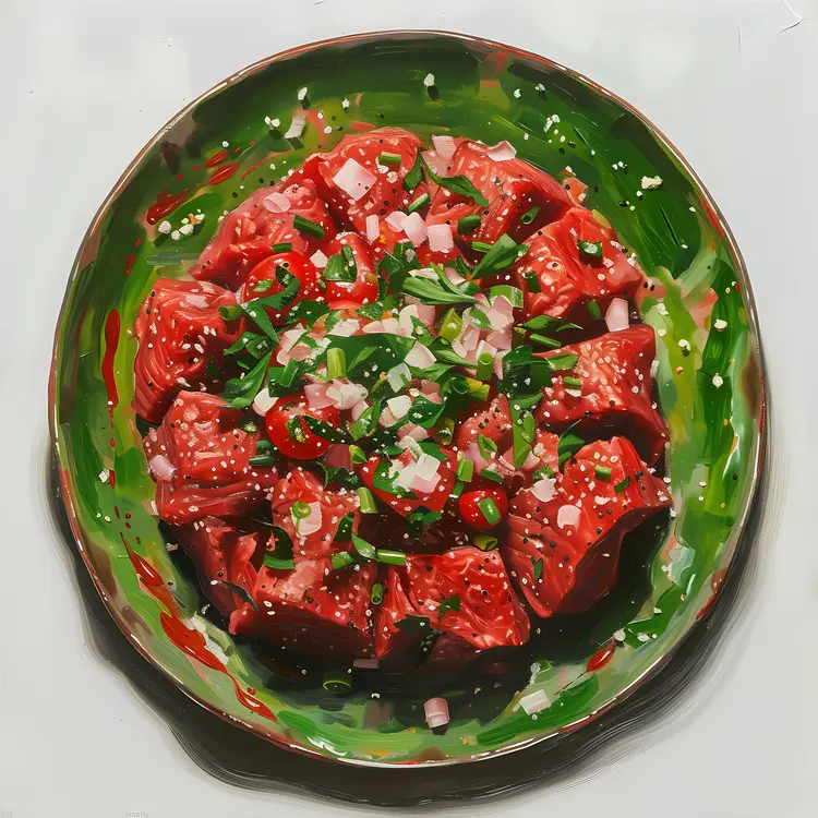 Beef Tartare on a Plate with Garnish