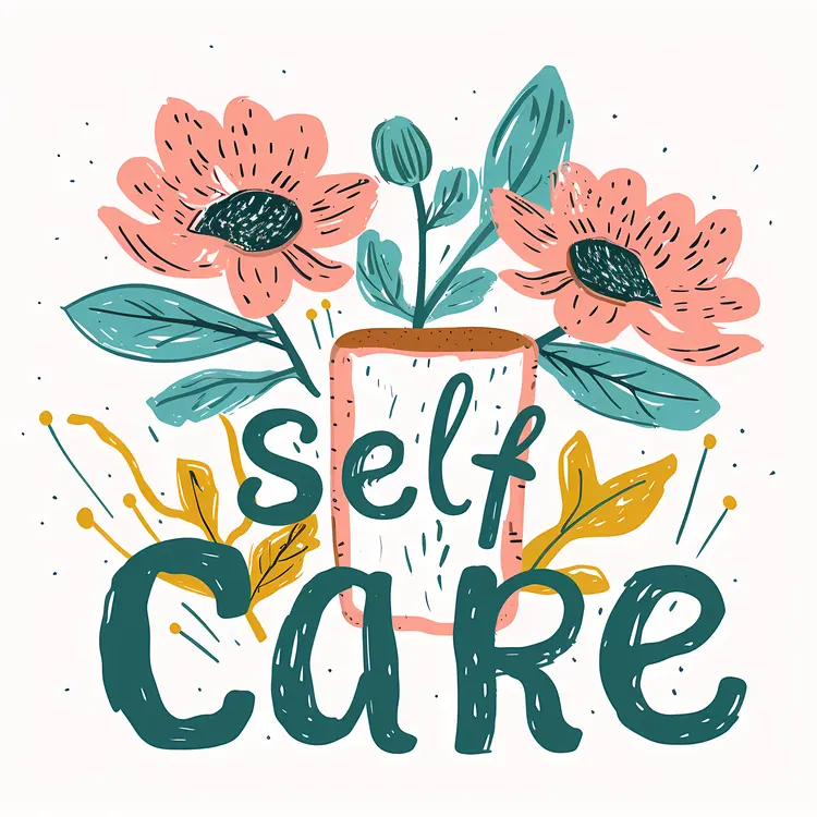 Self Care Heart Illustration with Floral Design