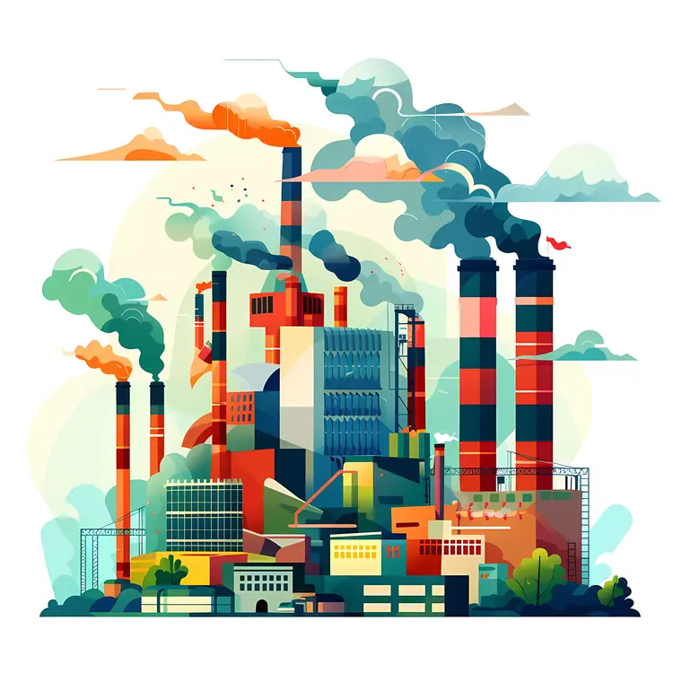 Industrial Factory with Smoke Emissions