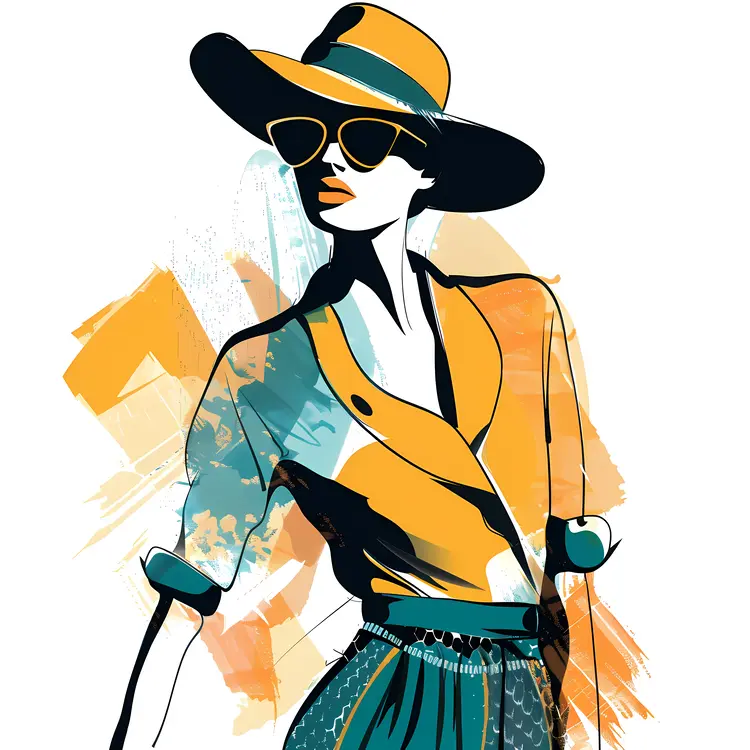 Modern Woman in Yellow and Blue Outfit