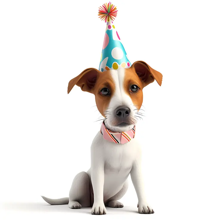 Cute Dog with Party Hat Celebrating Birthday