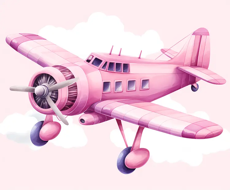 Vintage Pink Airplane in the Clouds