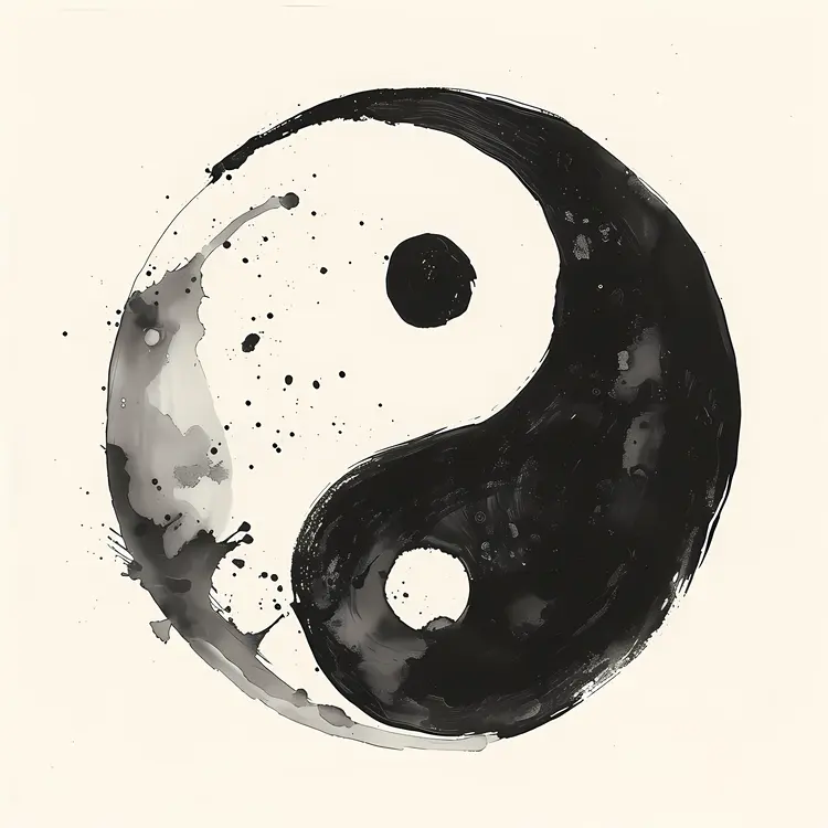 Black and White Yin Yang Symbol with Ink Splashes