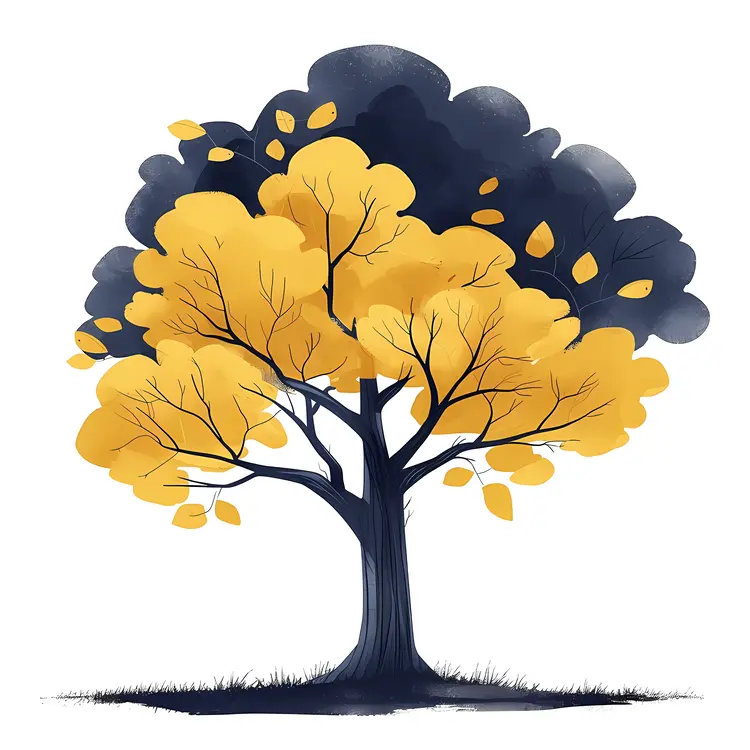 Yellow and Blue Tree with Sparse Leaves