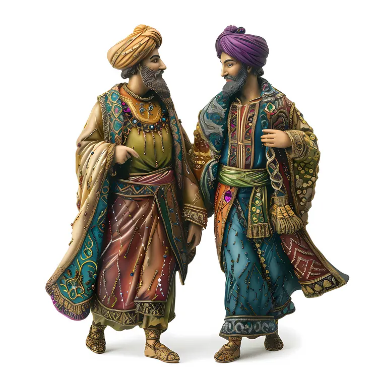 Two Men in Traditional Attire Having a Conversation
