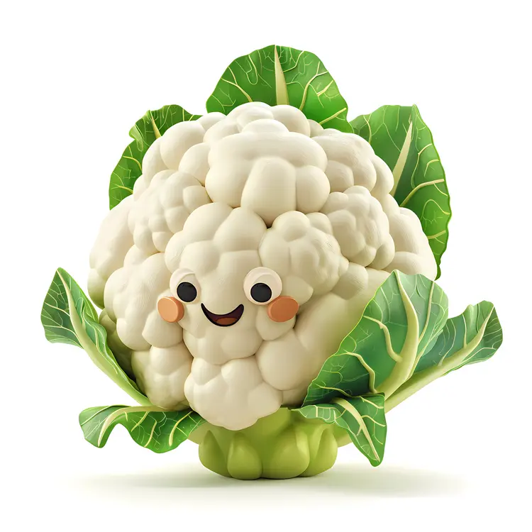 Smiling Cute Cauliflower with Green Leaves