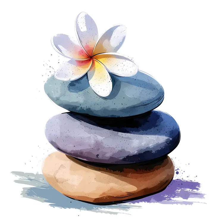 Zen Stacked Stones with Plumeria Flower