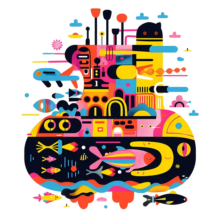 Vibrant Submarine with Colorful Fish