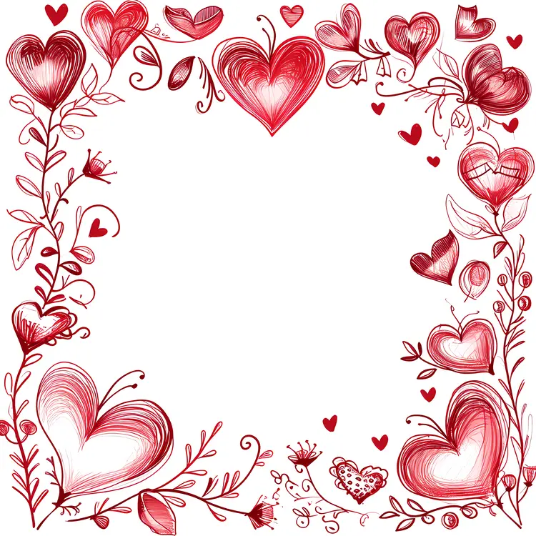 Red Hearts and Leaves Square Frame